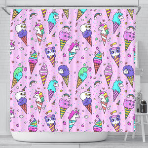 Cute Ice Cream Cone Animal Pattern Shower Curtain Fulfilled In US