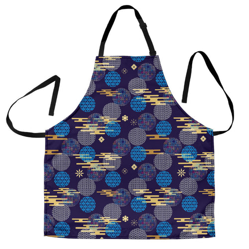 Blue Japanese Pattern Cloud Wave Flower Adjustable Apron