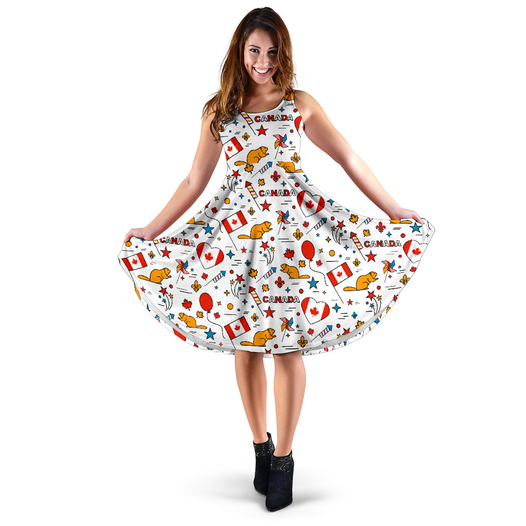 Canada Pattern Print Design 03 Sleeveless Midi Dress
