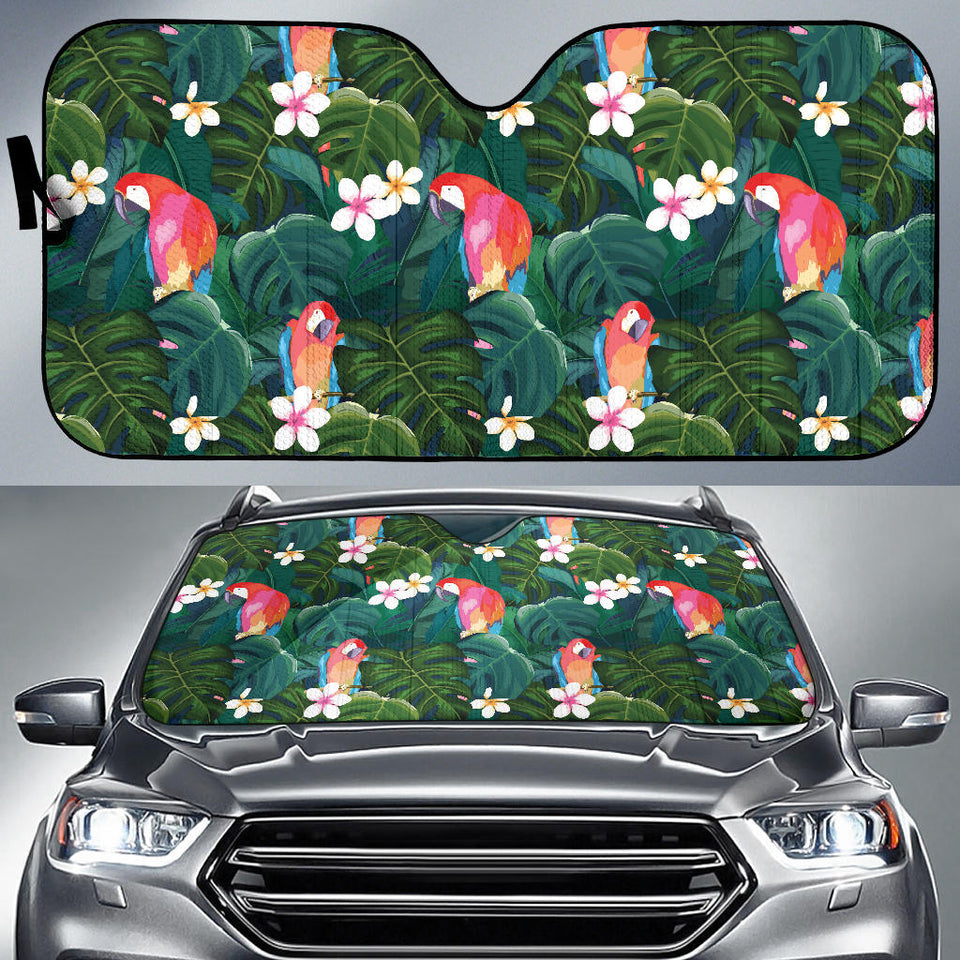Parrot Palm Tree Leaves Flower Hibiscus Pattern Car Sun Shade