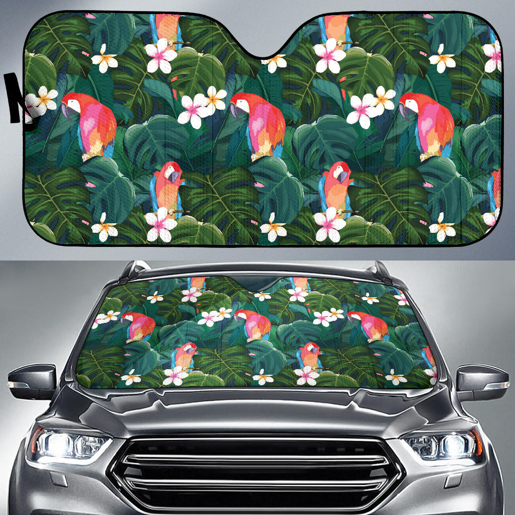 Parrot Palm Tree Leaves Flower Hibiscus Pattern Car Sun Shade