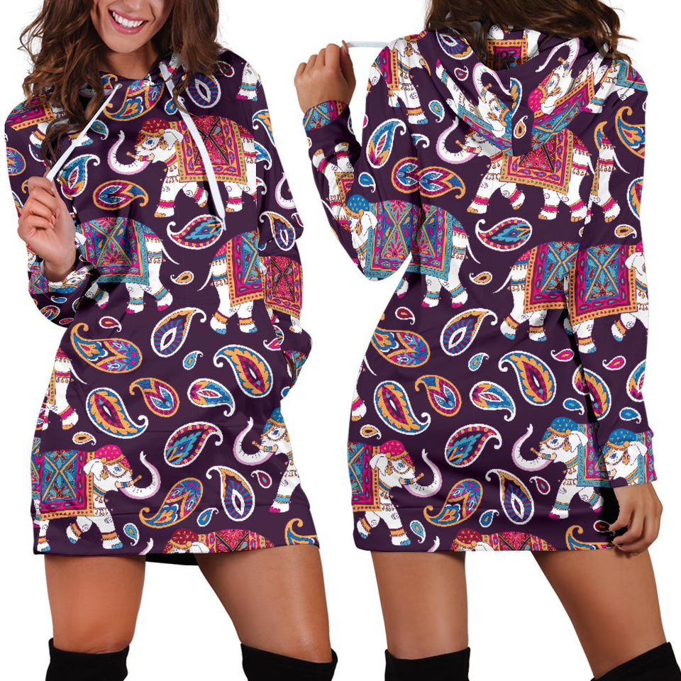 Elephant Indian Style Ornament Pattern Women'S Hoodie Dress
