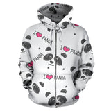 Hand Drawn Faces Of Pandas Pattern Zip Up Hoodie