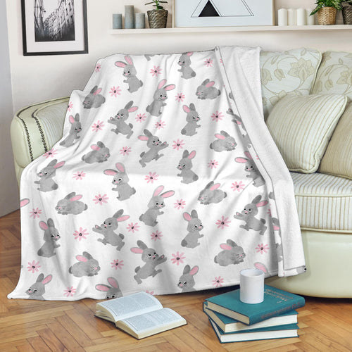 Watercolor Cute Rabbit Pattern Premium Blanket
