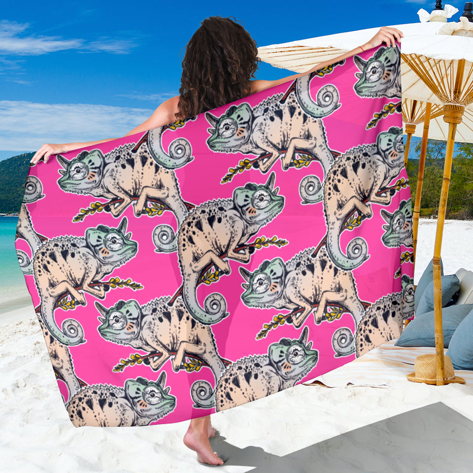 Chameleon Lizard Pattern Pink Background Sarong