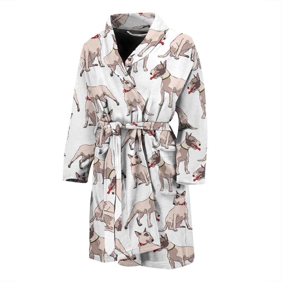Bull Terrier Pattern Print Design 04 Men's Bathrobe