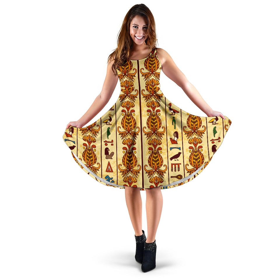 Egypt Hieroglyphics Pattern Print Design 04 Sleeveless Midi Dress