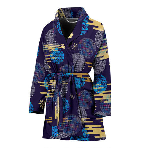 Blue Japanese Pattern Cloud Wave Flower Women'S Bathrobe