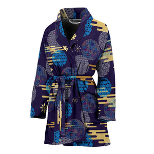 Blue Japanese Pattern Cloud Wave Flower Women'S Bathrobe