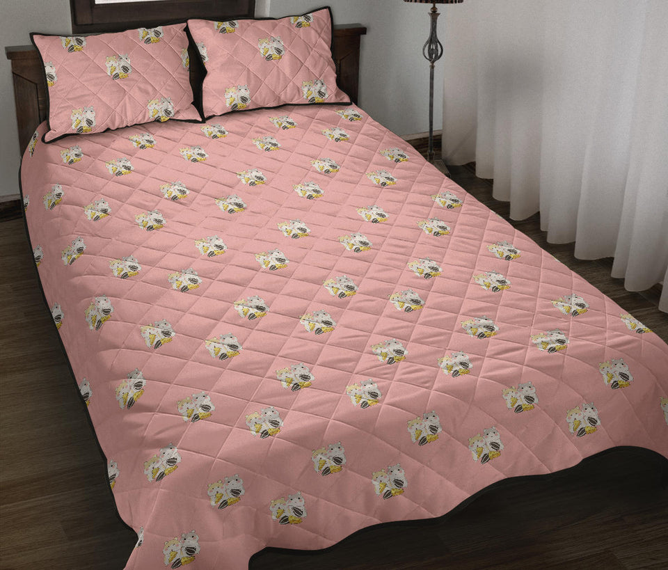 Cute hamster cheese pattern pink background Quilt Bed Set