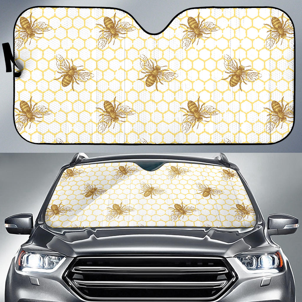 Bee Honeycomb Seamless Design Pattern Car Sun Shade
