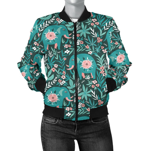 Elephants Jungle Pattern Women'S Bomber Jacket