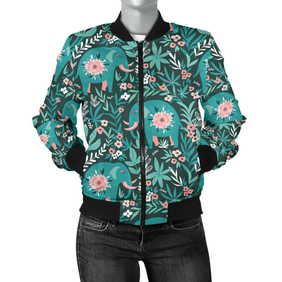 Elephants Jungle Pattern Women'S Bomber Jacket