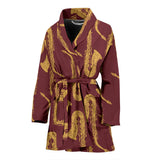 Hand Drawn Gold Saxophone Red Background  Women'S Bathrobe