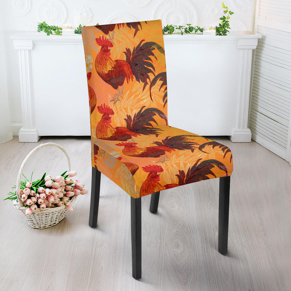 Red Rooster Chicken Cock Pattern Dining Chair Slipcover