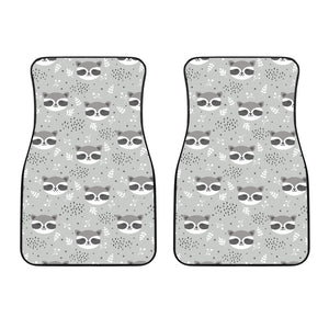 Cute Raccoons Leaves Dot Front Car Mats