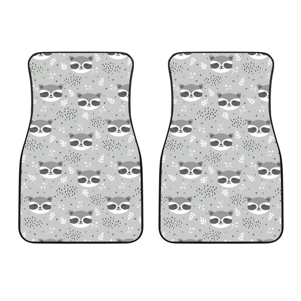 Cute Raccoons Leaves Dot Front Car Mats
