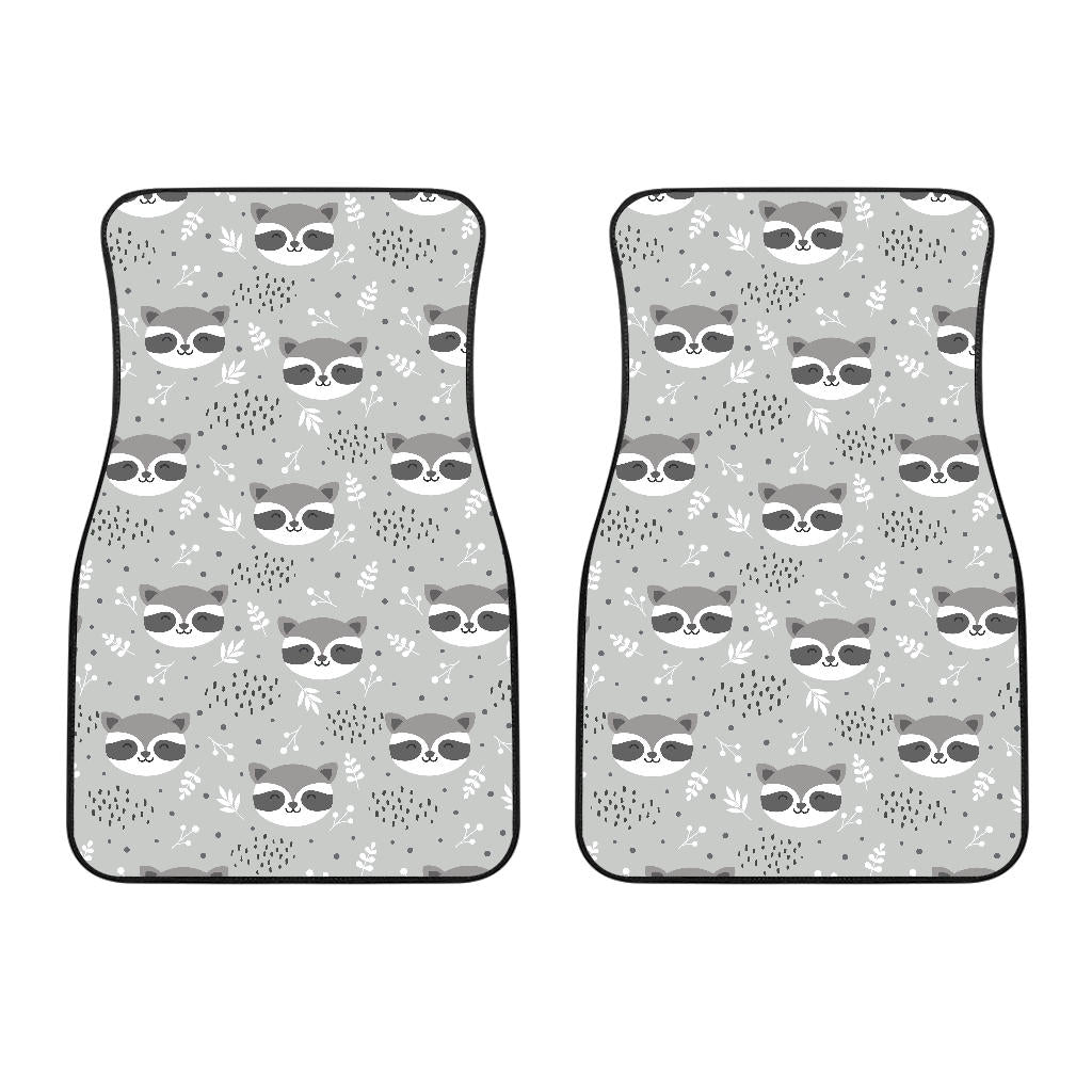 Cute Raccoons Leaves Dot Front Car Mats