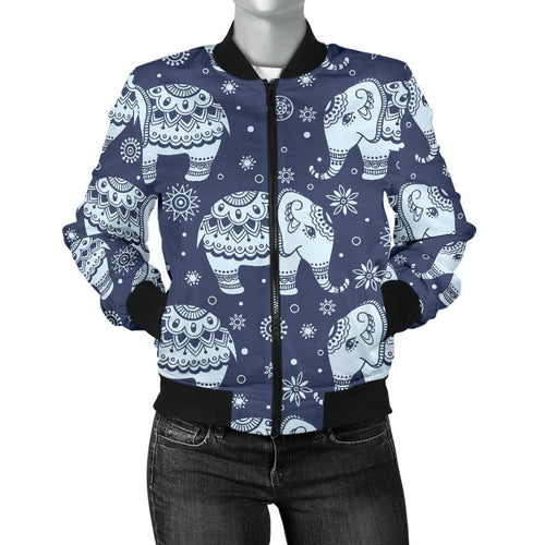 Elephant Tribal Design Pattern Women'S Bomber Jacket