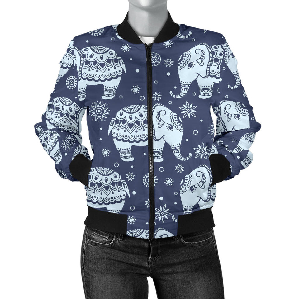 Elephant Tribal Design Pattern Women'S Bomber Jacket