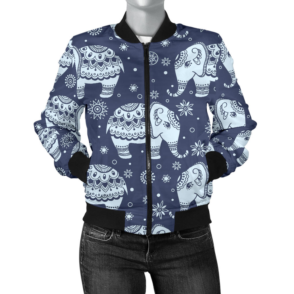 Elephant Tribal Design Pattern Women'S Bomber Jacket