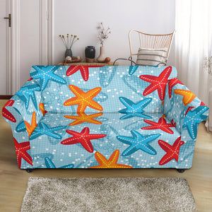 Blue Red Orange Starfish Pattern Loveseat Couch Slipcover