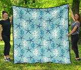 Blue Starfish Coral Reef Pattern Premium Quilt