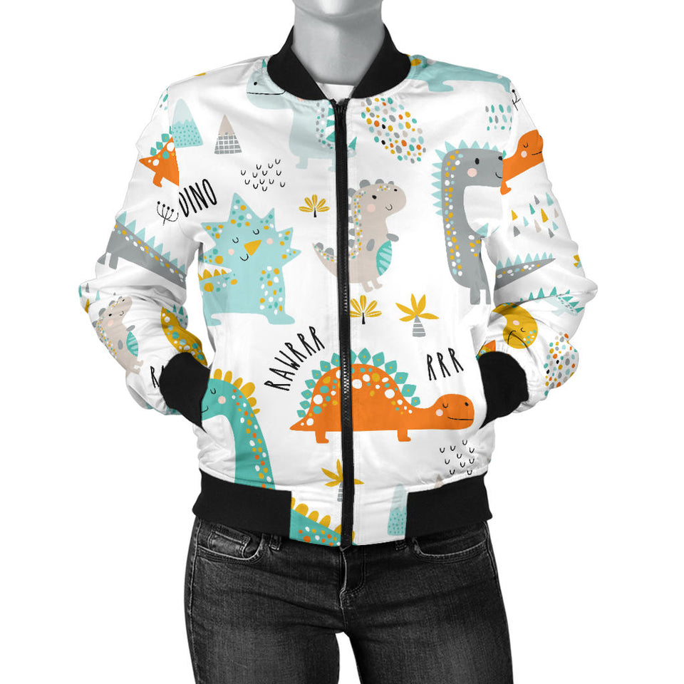 Cute Funny Kids Dinosaurs Pattern Women'S Bomber Jacket