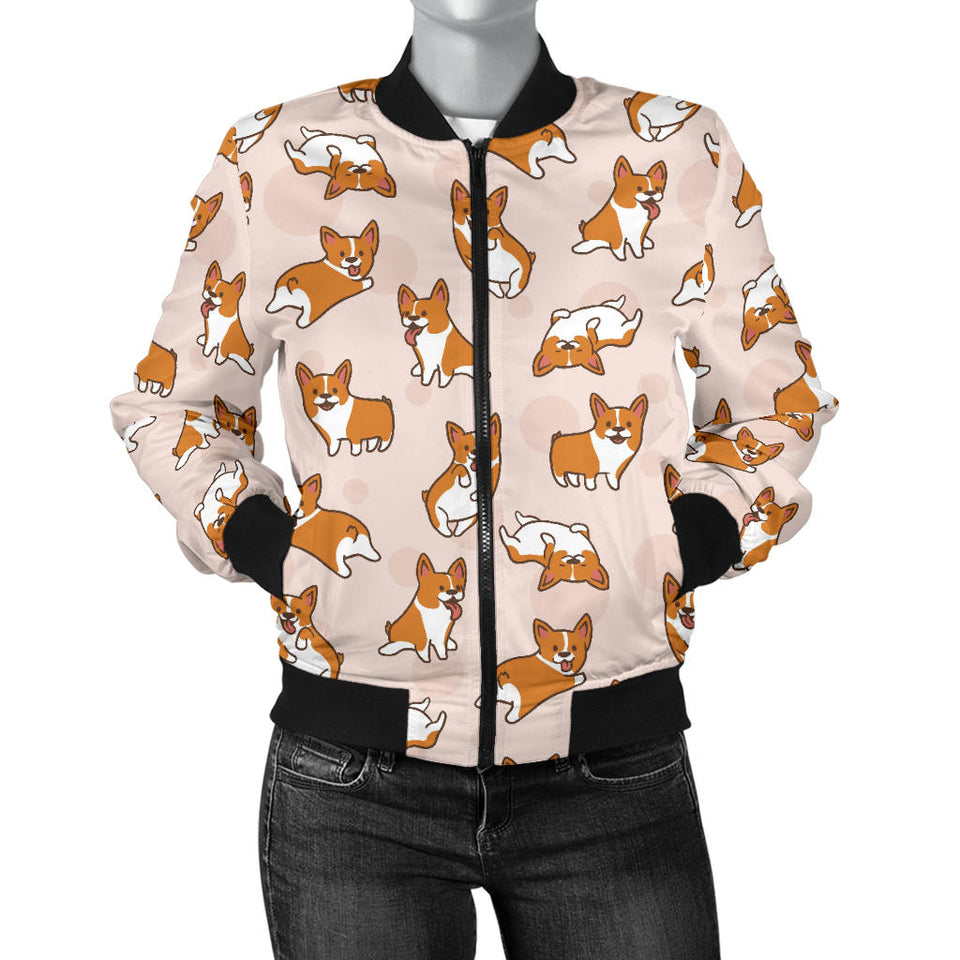 Cute Corgis Pattern Pink Background Women'S Bomber Jacket