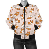 Cute Corgis Pattern Pink Background Women'S Bomber Jacket