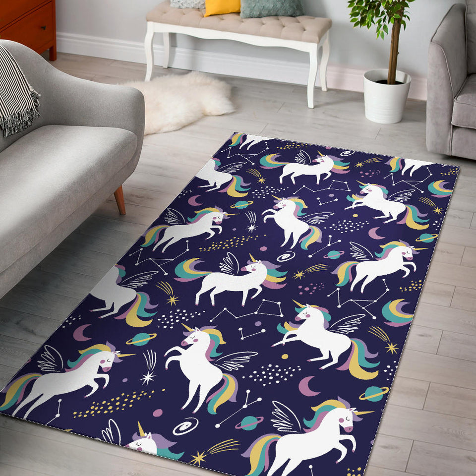 Hand Drawn Cute Unicorn Star Planet Area Rug