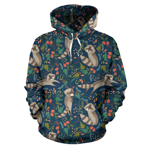 Raccoon Tropical Leaves Pattern Men Women Pullover Hoodie