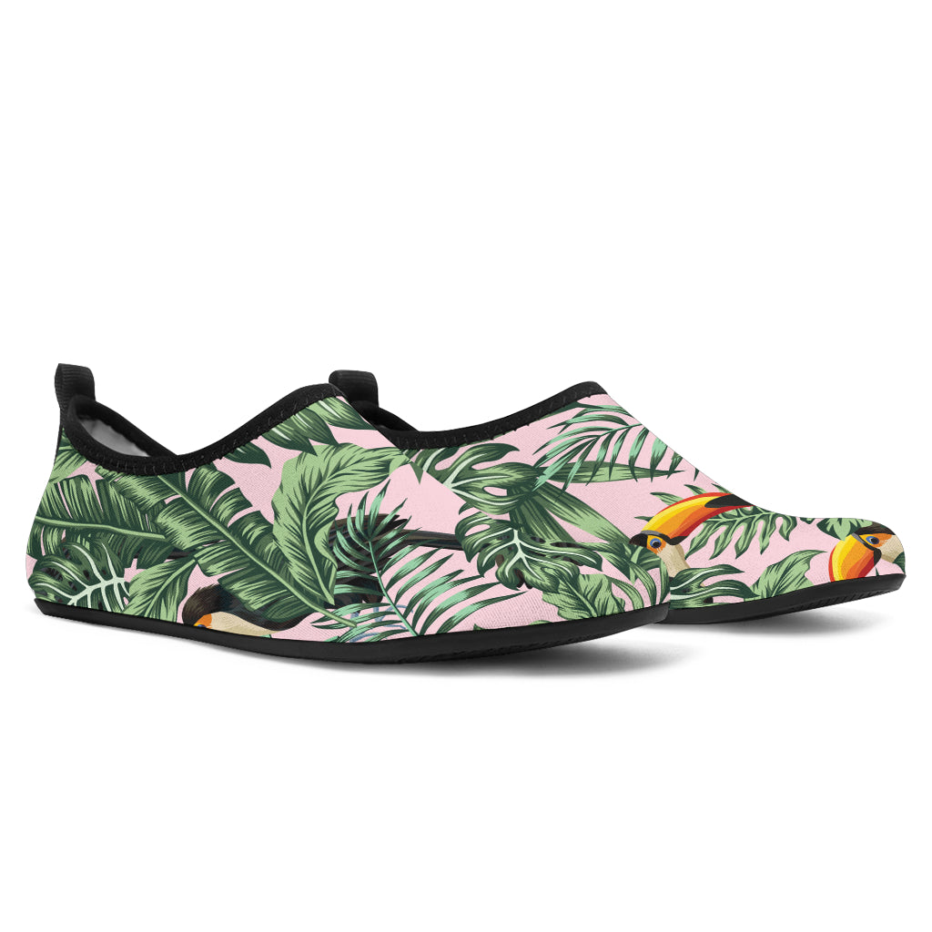 Toucan Tropical Green Jungle Palm Pattern Aqua Shoes