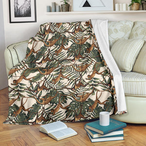 Monkey Tropical Leaves Background Premium Blanket