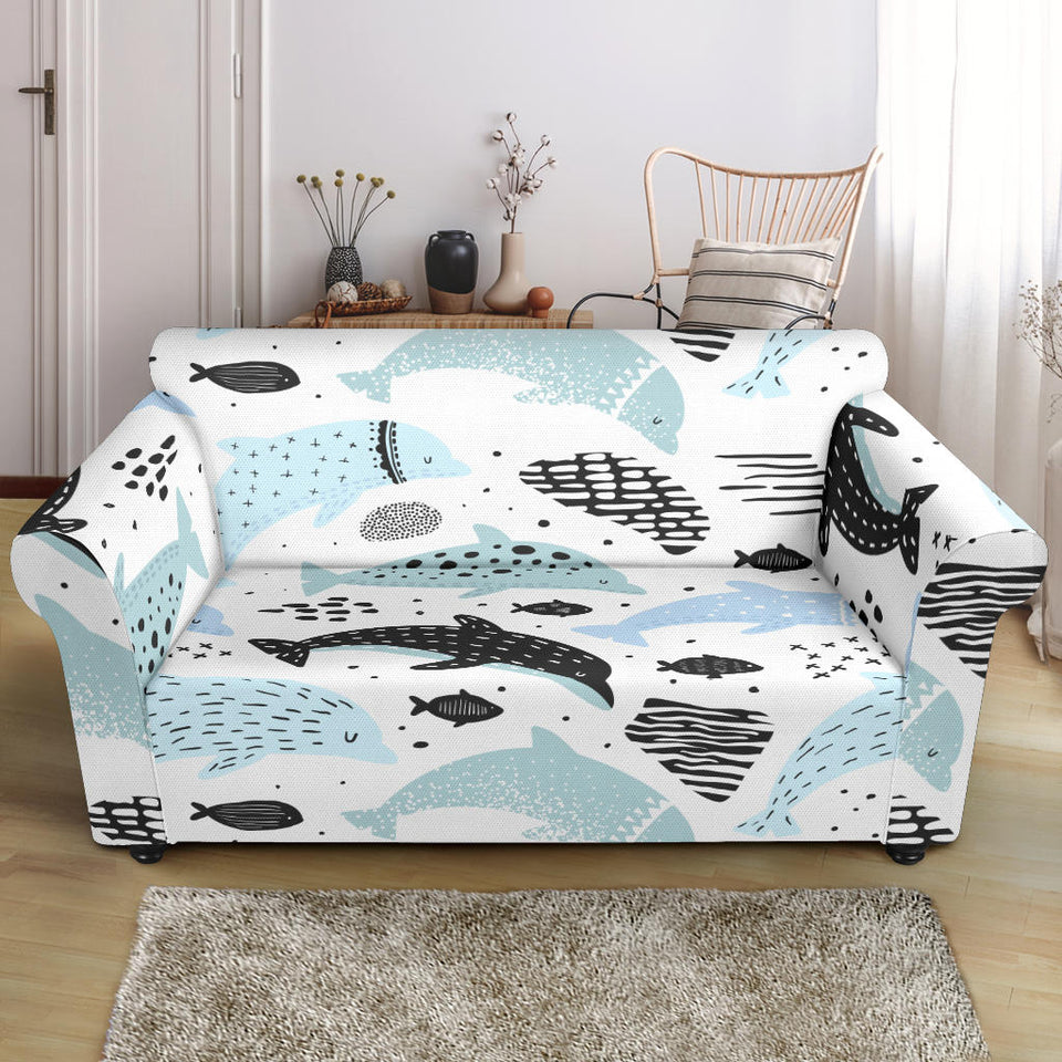 Cute Dolphins Childish Style Pattern Loveseat Couch Slipcover