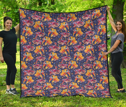 Goldfish Pattern Print Design 05 Premium Quilt
