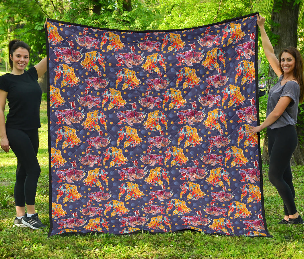 Goldfish Pattern Print Design 05 Premium Quilt