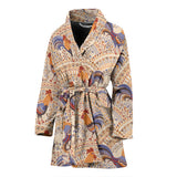 Cute Rooster Chicken Cock Floral Ornament Background Women'S Bathrobe