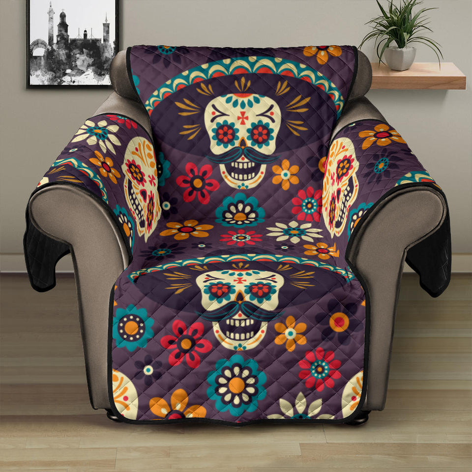 Sugar skulls flower maxican pattern Recliner Cover Protector