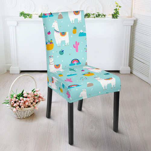 Llama Alpaca Cactus Leaves Pattern Dining Chair Slipcover
