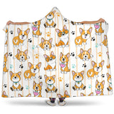 Cute Dog Corgi Striped Background Pattern Hooded Blanket