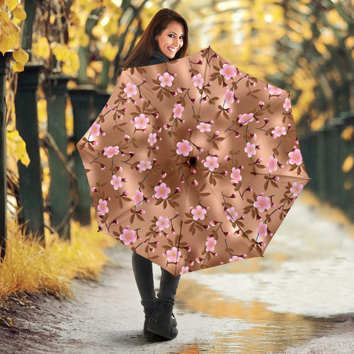 Pink Sakura Cherry Blossom Drak Brown Background Umbrella