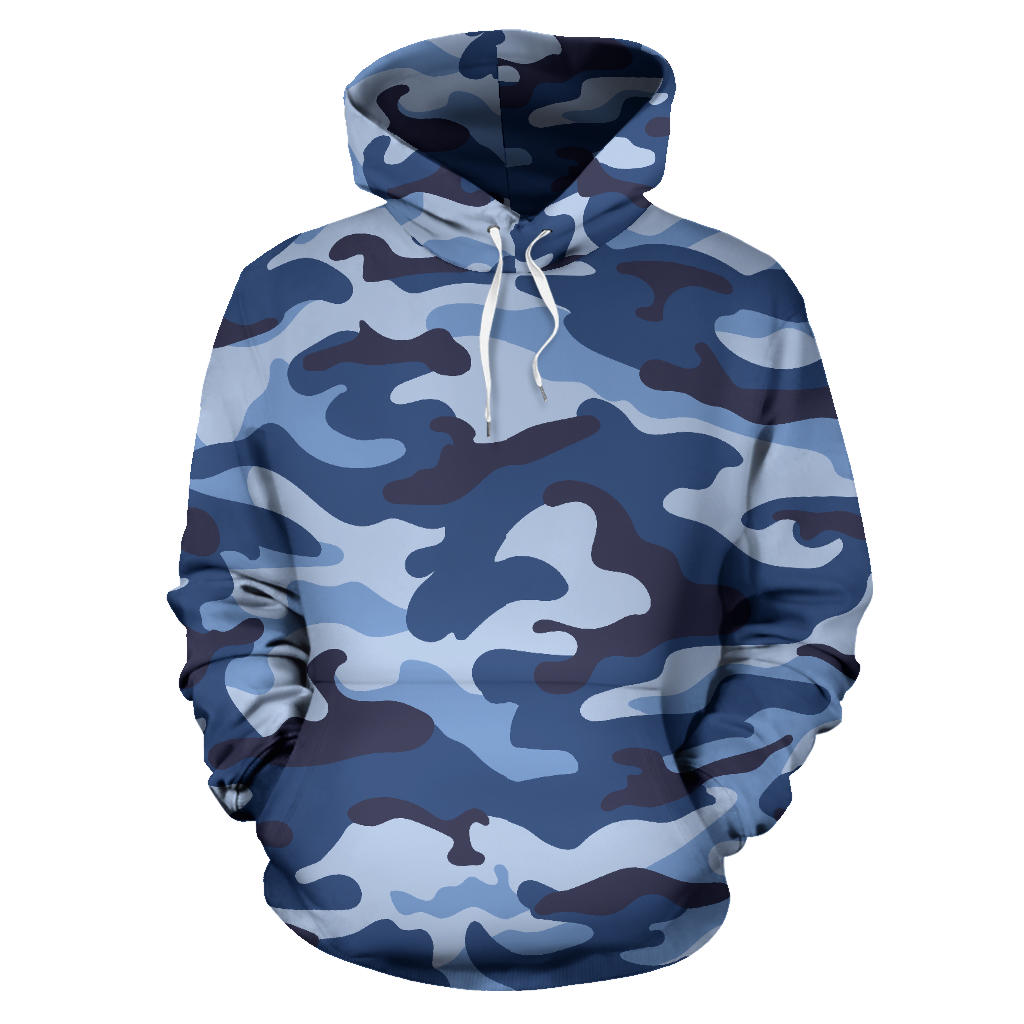 Blue Camo Camouflage Pattern Men Women Pullover Hoodie