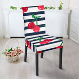 Hand Drawn Cherry Pattern Striped Background Dining Chair Slipcover