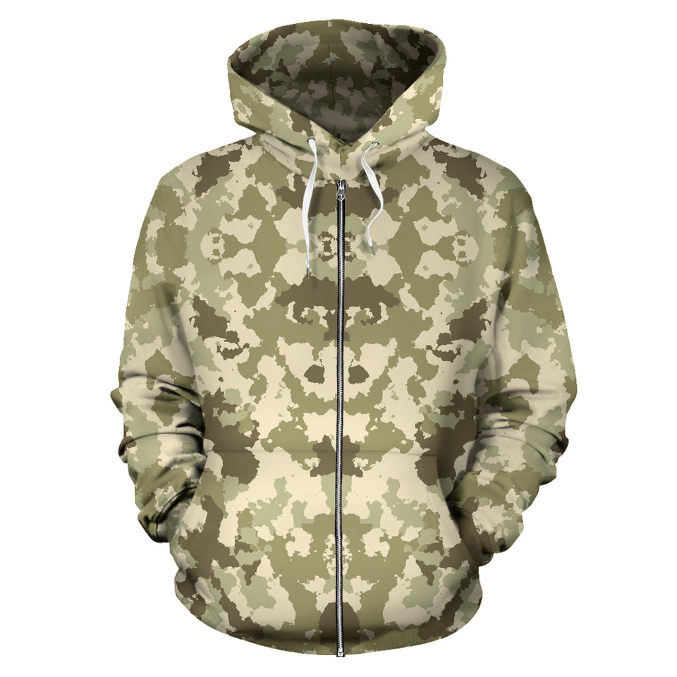Light Green Camouflage Pattern Zip Up Hoodie