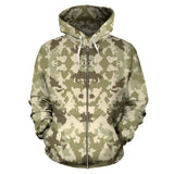 Light Green Camouflage Pattern Zip Up Hoodie