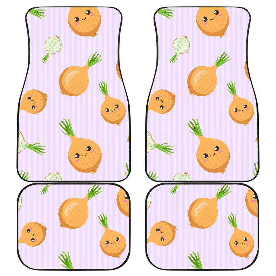 Cute Onions Smiling Faces Purple Background Front And Back Car Mats