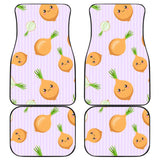 Cute Onions Smiling Faces Purple Background Front And Back Car Mats