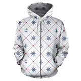 Anchor Rudder Nautical Design Pattern Zip Up Hoodie