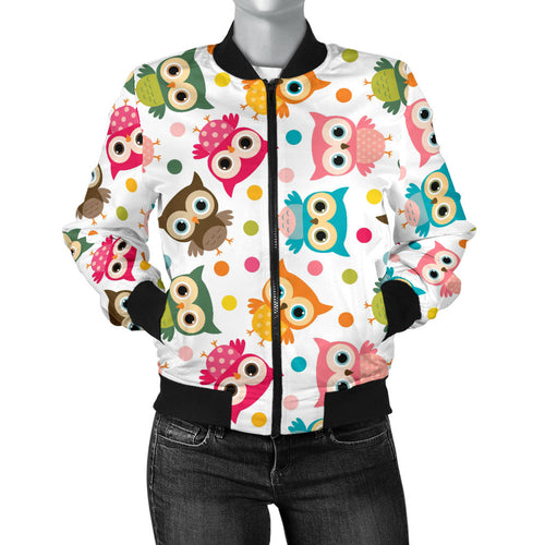 Color Cute Owl Pattern Women'S Bomber Jacket